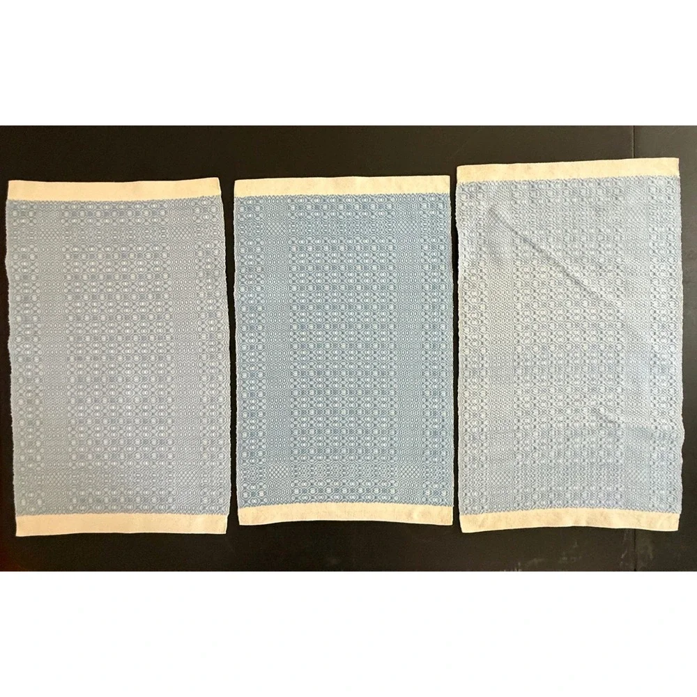 Harriet C Johnson Hand Woven Blue White Cotton Placemats Set 3 Vintage Textiles